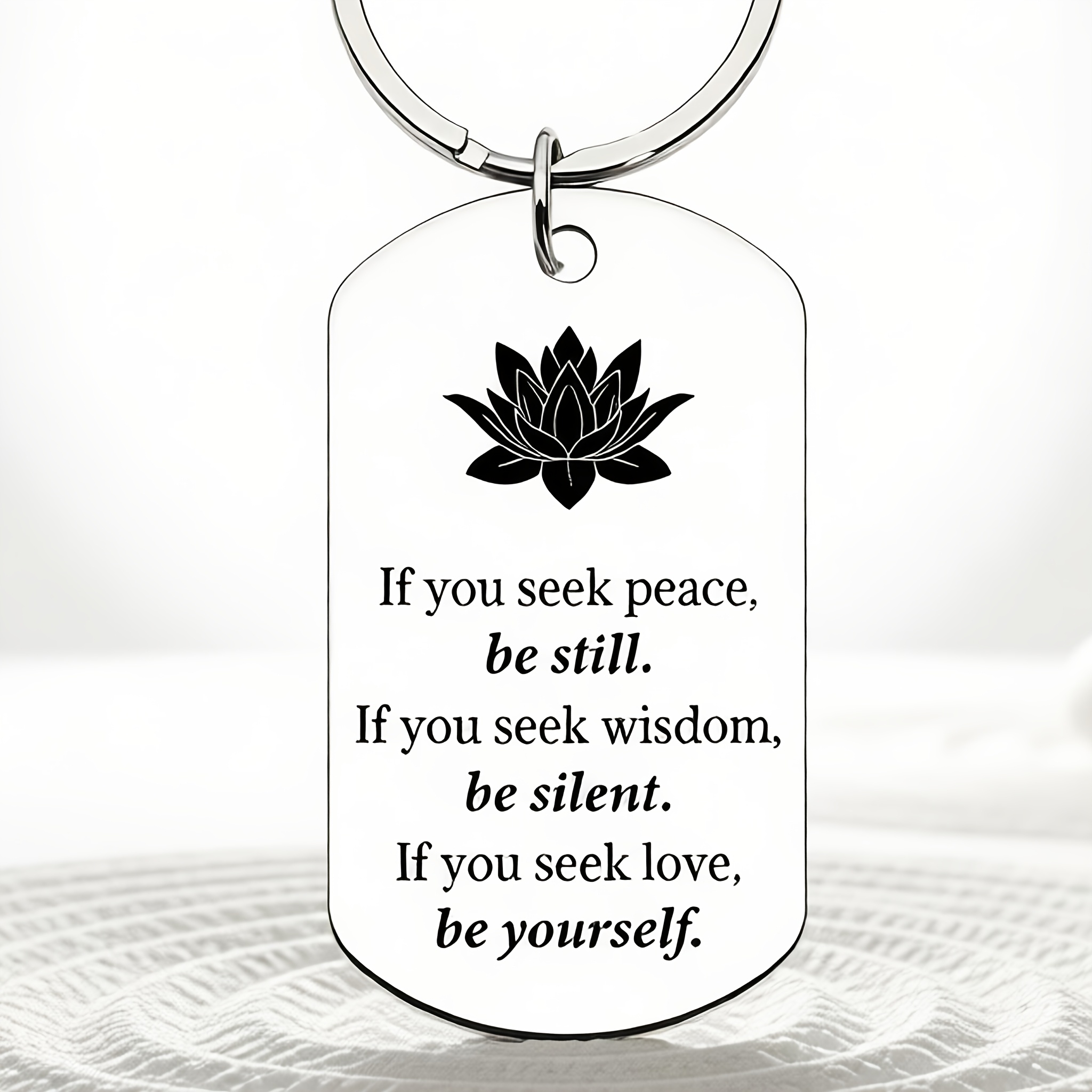 Inspirational Slogan Lotus Flower Pattern Keychain